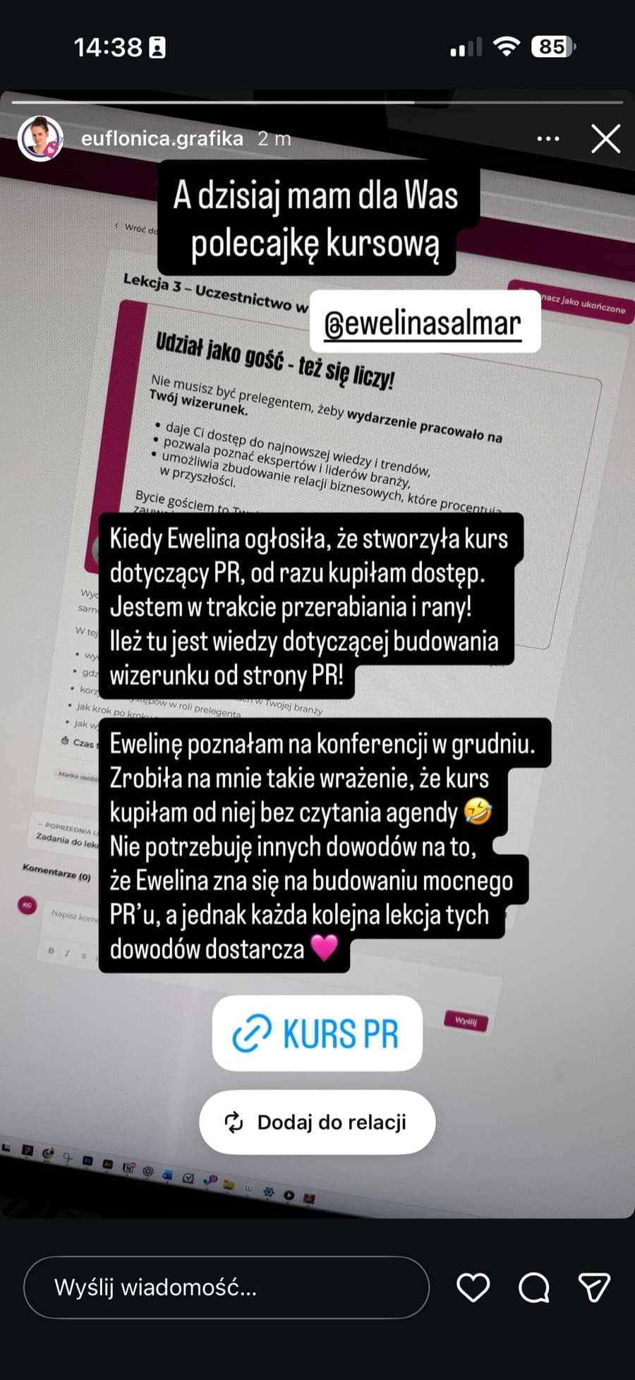 Opinia o kursie PR na Instagramie od euflonica.grafika